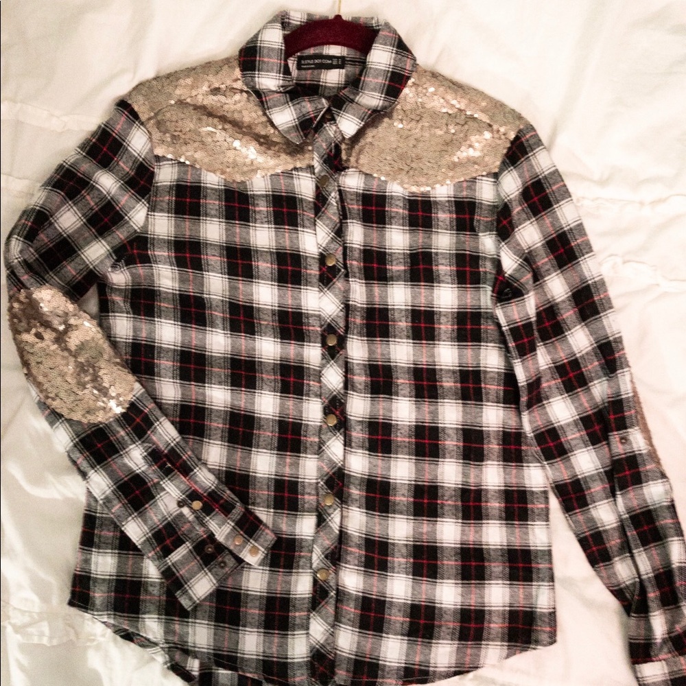 Plaid gold sequin top